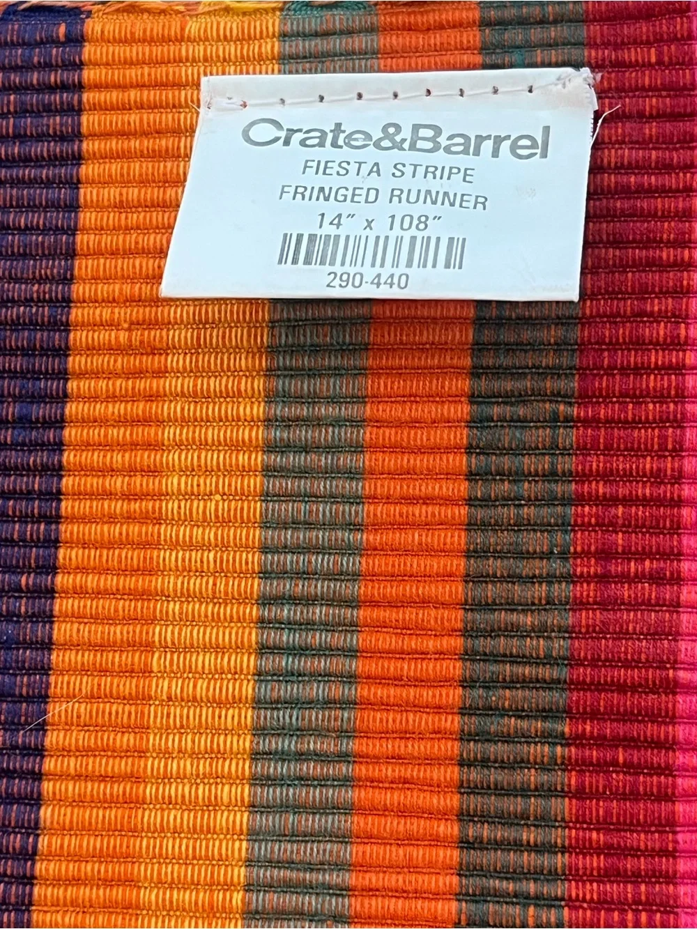 Crate and Barrel Fiesta Stripe Fringed Table Runner 14 X 108” Excellent